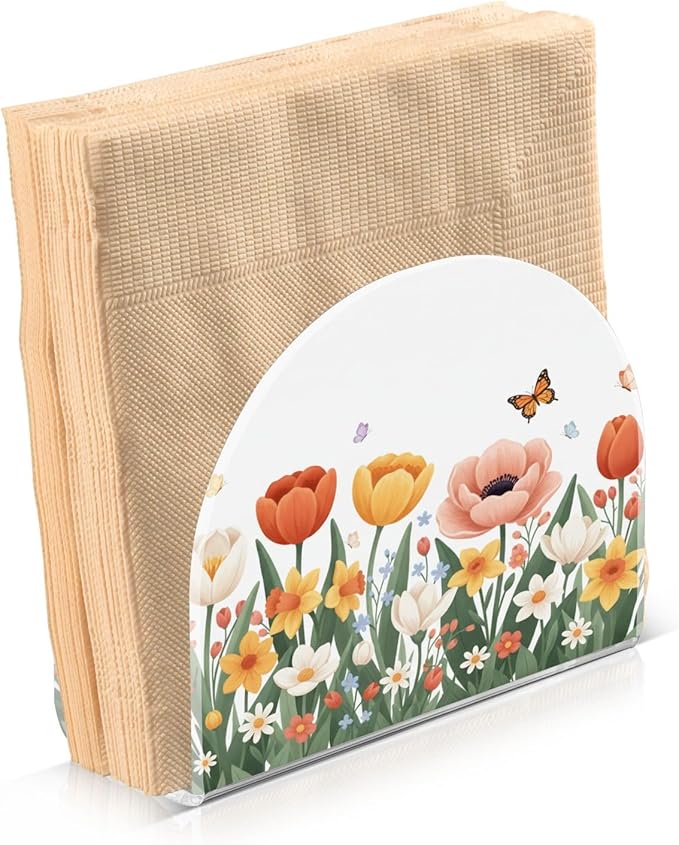 Tulips Daffodils Spring Flowers03 Napkin Holder for Table Kitchen Decor Acrylic Paper Napkin Holders for Tissue Dining Room Indoor Outdoor Party Holiday Accessories