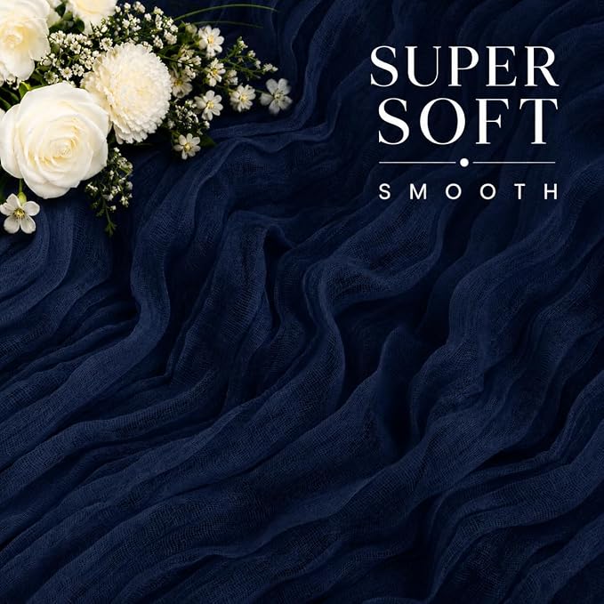 2 Pack Navy Blue Cheesecloth Table Runner 17x108 Inch Boho Rustic Semi Sheer - Image 2