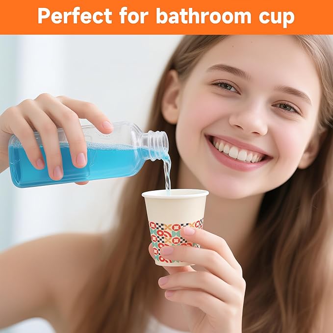 600 Pack 3 oz Bathroom Cups, Disposable Paper Cups with Rolled Rim, Small Paper Mouthwash Cup for Guest Bathrooms, Vanity & Office Use, Puzzle