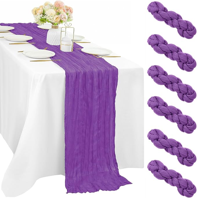Purple 6 Pcs Cheesecloth Table Runner 10FT Runner by Sunnyline