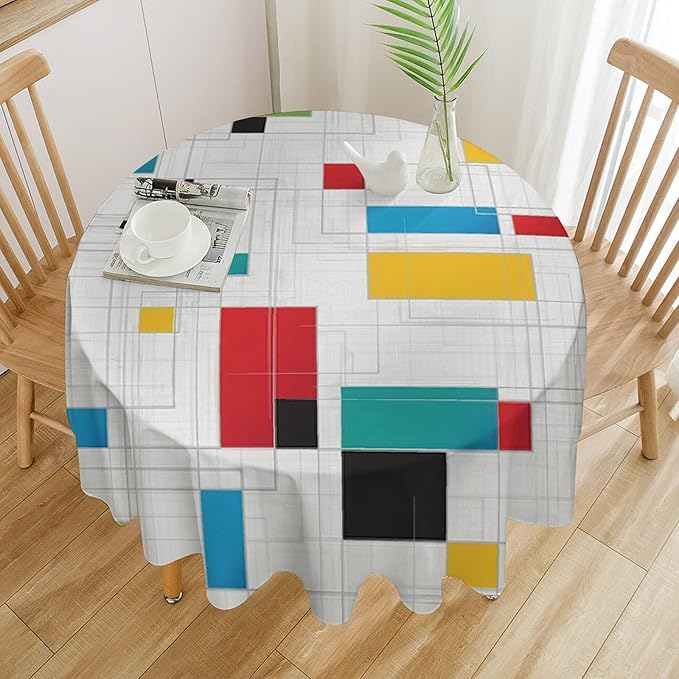 Mid Century Round Tablecloth, Abstract Geometric Mid Century Retro 50S 60S Tablecloth for Home Party Dining Room Kitchen Decor 36Inch(90cm)