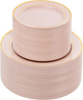 NOCCUR 200PCS Pink Plastic Plates for 100 Guests - Include 100PCS 10" Dinner/ 100PCS 7" Dessert Plastic Plates Heavy Duty - Ideal for Wedding/Party/Valentines & Galentines Day