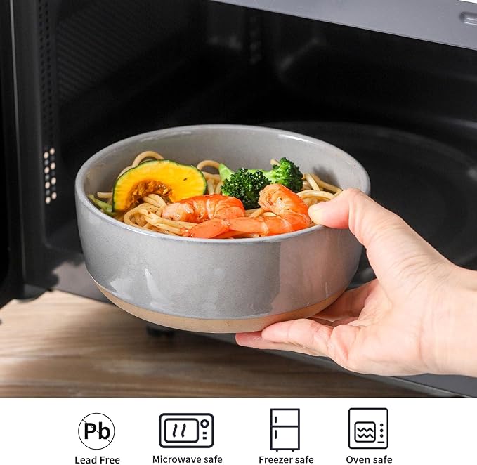HASENSE 30 OZ Porcelain Soup Bowls, 6" Cereal Bowls - Dark Gray Ceramic Bowls Set of 6 for Soup, Cereal, Oatmeal, Fruit, Rice - Dishwasher & Microwave Safe