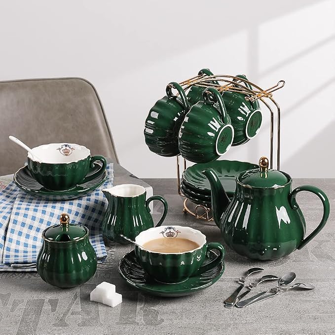 Sweejar Home Porcelain Tea Sets British Royal Series, 8 OZ Cups& Saucer Service - Image 2