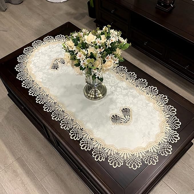 Coffee Tablecloth for Living Room Center Table Doilies Embroidery Lace by COMFEELING