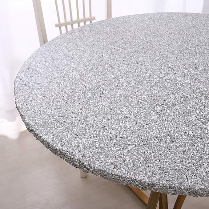 Walrus Round Vinyl Fitted Tablecloth with Flannel Backing Elastic Edge Design Table Cover Waterproof Oil-Proof PVC Table Cloth Stain-Resistant Best for 45"-56" Round