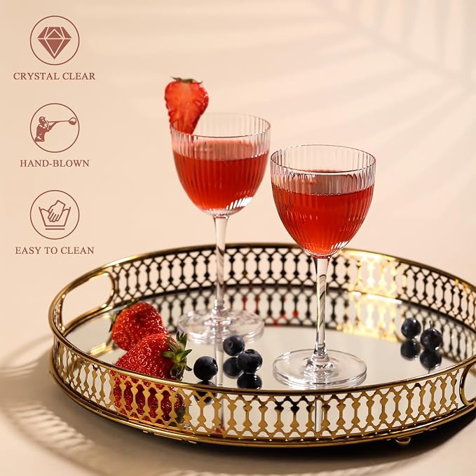 Physkoa Nick and Nora Cocktail Glasses – 5 oz 100% Lead-Free Crystal Ribbed - Image 4
