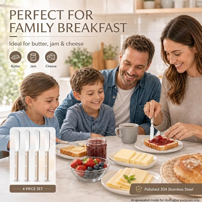 4PCS Stainless Steel Butter Knives Set: 6.3 Inch Cheese Spreader 304 Stainless - Image 5