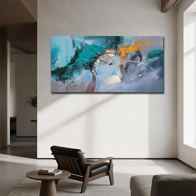 Anolyfi Teal Abstract Canvas Wall Art for Living Room, Modern Art Wall Decor Decorative Painting Large Artwork Picture Framed for Men Room Hallway Bedroom Kitchen Office Home Decor 40"x20"
