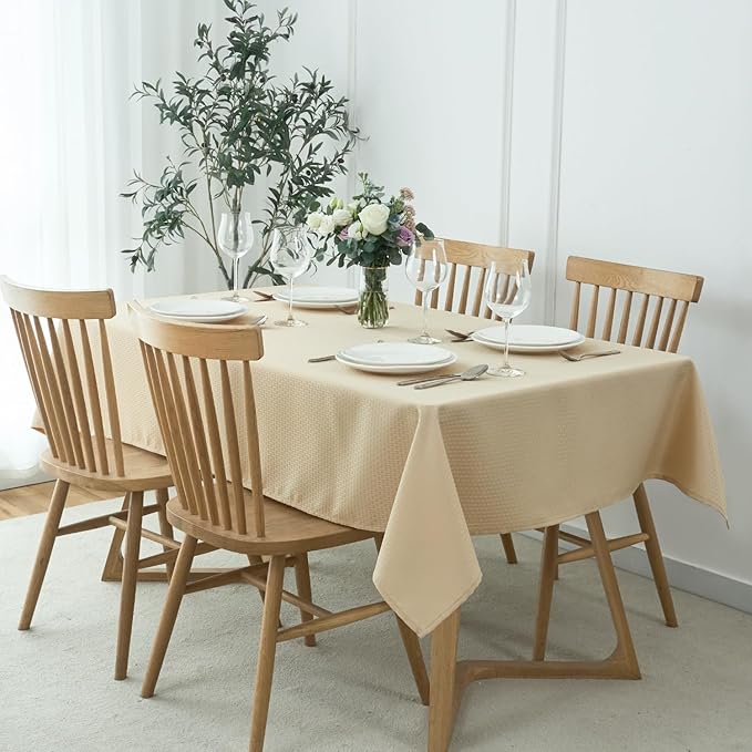 maxmill Square Jacquard Tablecloth Waterproof Spillproof Wrinkle Resistant Soft Weaved Design Table Cloth for Dinner and Party Washable Fabric Cover, Indoor and Outdoor Use, 60 x 60 Inch, Natural