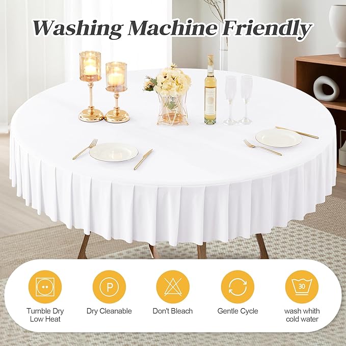 6 Pack White Spandex Round Tablecloths for 60 inch Tables, Stretchy Fitted 5FT Round Table Cloths,Wrinkle Free Table Cover with Skirt for Wedding Party Dining Banquet Baby Shower