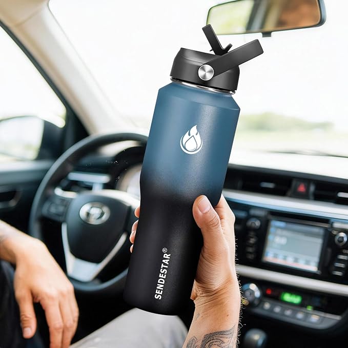 SENDESTAR Water Bottle 32oz, 2 Lids, Wide Mouth Stainless Steel Vacuum - Image 7
