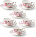 BTaT- Floral Tea Cups and Saucers, 7 oz, Fine Porcelain Teacup Set by BrewToATea