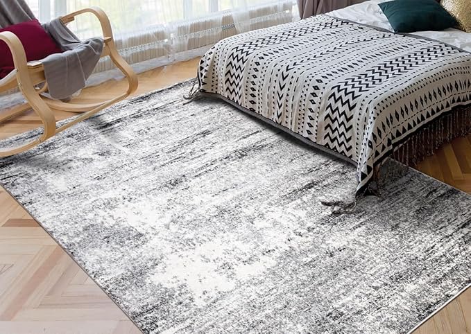 Keen Home Design Area Rugs - Non-Shedding, Thick Pile Abstract Rugs for Kitchen, Living Room, Bedroom, Dining Room, Entryway (Abstract Cream/Grey, 5'11'' x 9'2'')