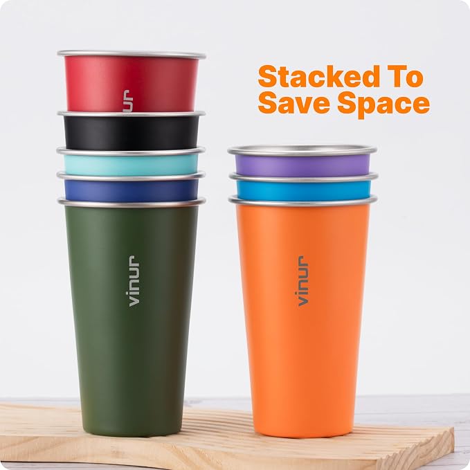 VINUR Stainless Steel Cups-20 oz Stackable Metal Drinking Glasses 8 Pcs | 20 oz - Image 2