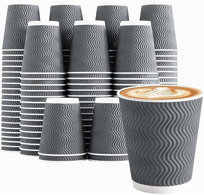 Clawsoff 150 Pack 8 oz Coffee Cups Disposable Insulated Paper Cup Gray | by BuyNow