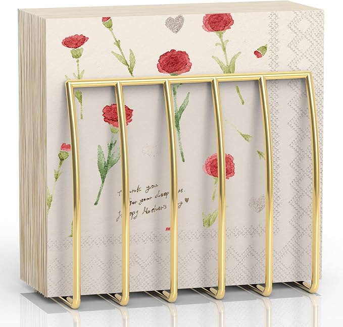 Reversible Napkin Holder for Table Gold | 2-in-1 Gold Metal Cocktail Napkin by ZYLBB
