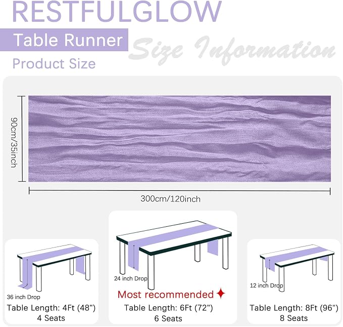 6 Pack Lavender Purple Cheesecloth Table Runner 35 x 120 Inch | Boho Gauze - Image 4