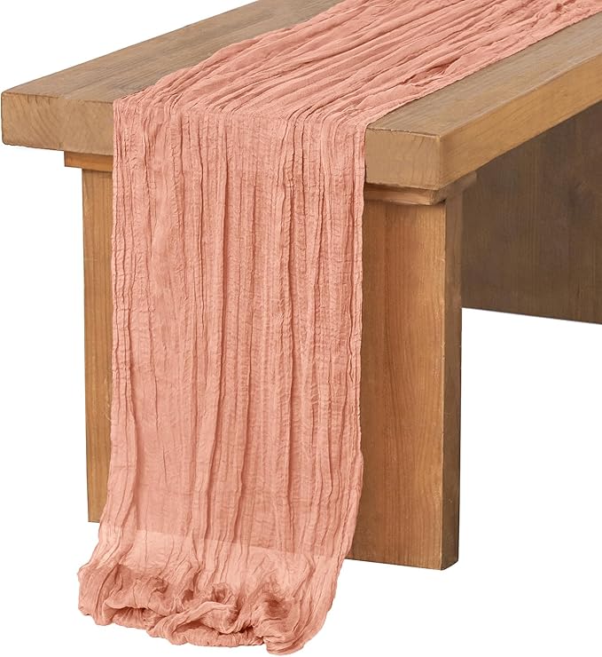 Ling's Moment 14Ft Sunset Terracotta Taupe Sheer Chiffon Table Runner | Silver by LingsMoment