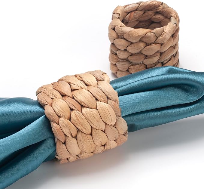 Napkin Rings Set of 12, Handmade Water Hyacinth Boho Napkin Rings, Rustic - Image 5