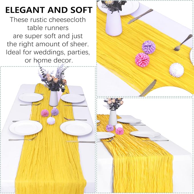 6 Pack Yellow Cheesecloth Table Runner 35 x 120 Inch | Boho Gauze Fabric - Image 5