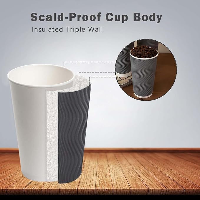 Clawsoff 50 Pack 20 oz Coffee Cups Disposable Insulated Paper Cup Gray | - Image 4