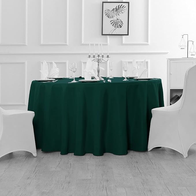 Fokitut 2 Pack Waterproof Round Tablecloth, 120 Inch, Stain Resistant and Wrinkle Polyester Table Cloth, Fabric Table Cover for Kitchen Dining, Wedding, Party, Holiday Dinner-Hunter