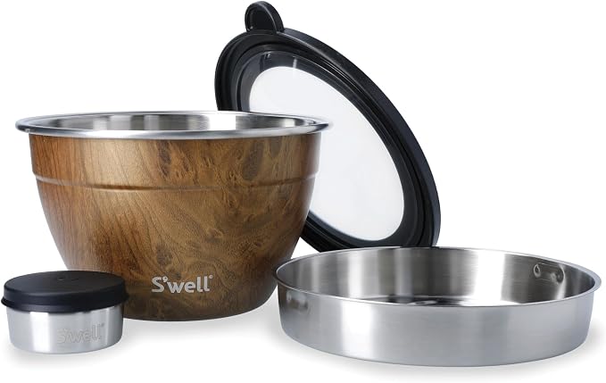 S’well Stainless Steel Salad Bowl Kit, Teakwood Finish, Includes 2oz Condiment - Image 9