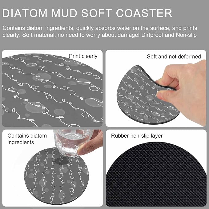 White Lines Coasters Set of 2, Vintage Abstarct Minimalist Art Gray Soft - Image 9