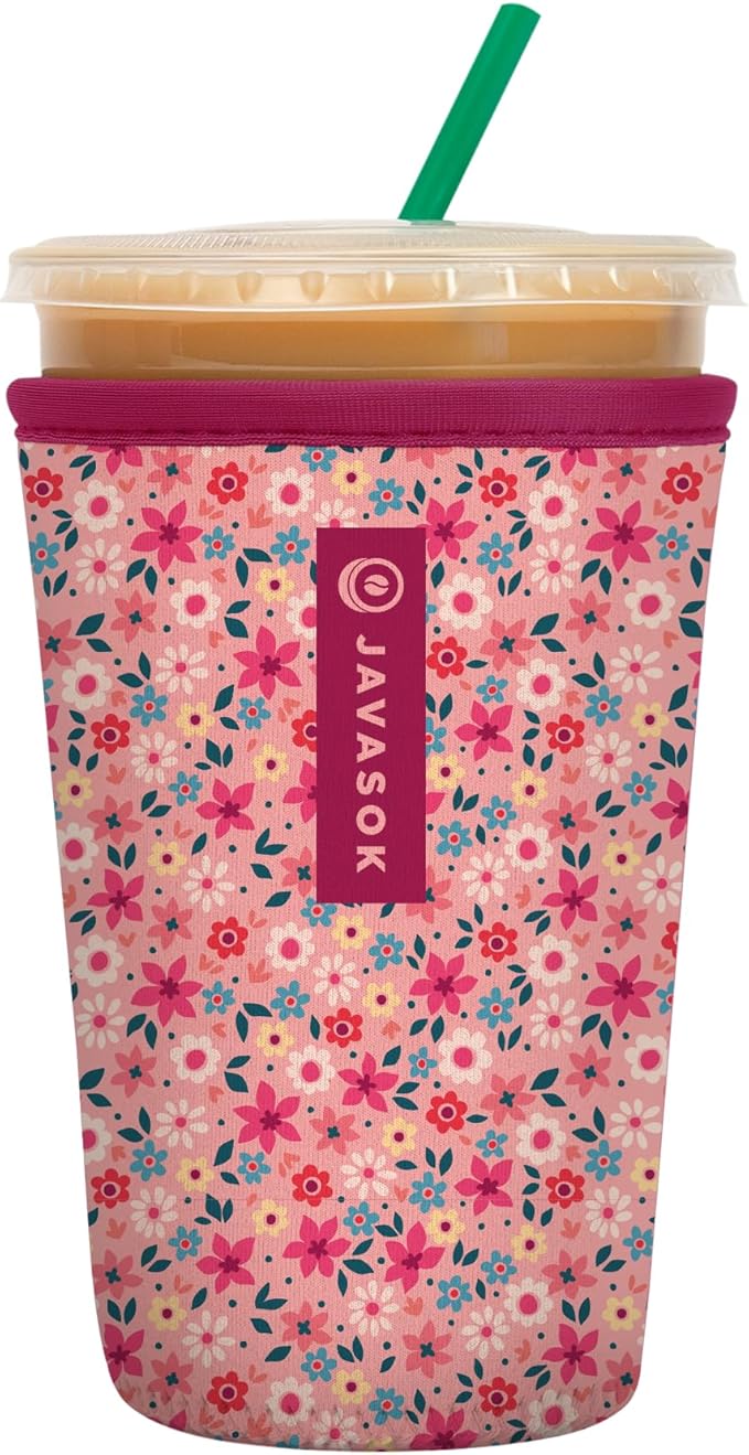 Sok It JavaSok Iced Coffee & Cold Soda Insulated Neoprene Cup Sleeve (Spring Bouquet, Medium: 22-28oz)