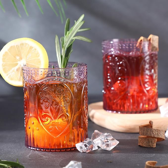 Qinyoung 12 Plastic Vintage Drinking Glasses 8.5oz Stemless Retro Embossed Wine - Image 6