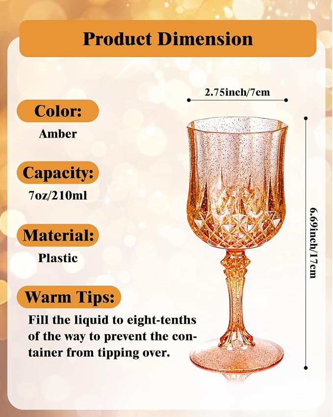Ciaell 24 Pack Amber Plastic Wine Glasses - Image 6