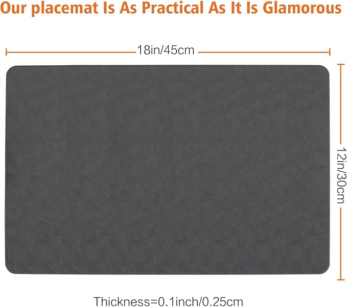 Vinyl Placemats Set of 4 Heat Resistant Easy Clean Non-Slip Place Mats for Dining Table Faux Leather Waterproof Stain Resistant Wipeable Washable PVC Table Mats(4, Gray)