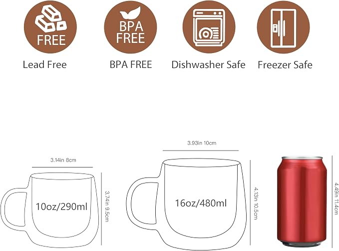 CNGLASS 16oz Double Walled Glass Coffee Mugs, Large Clear Coffee Cups - Image 3