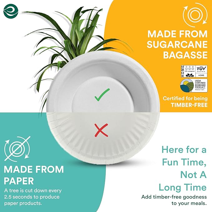 ECO SOUL 100% Compostable 16 Oz Soup Bowls [1000-Pack] Disposable dessert bowls I Heavy duty paper bowl I Eco-friendly salad bowl I Biodegradable large Bowls - Pearl White