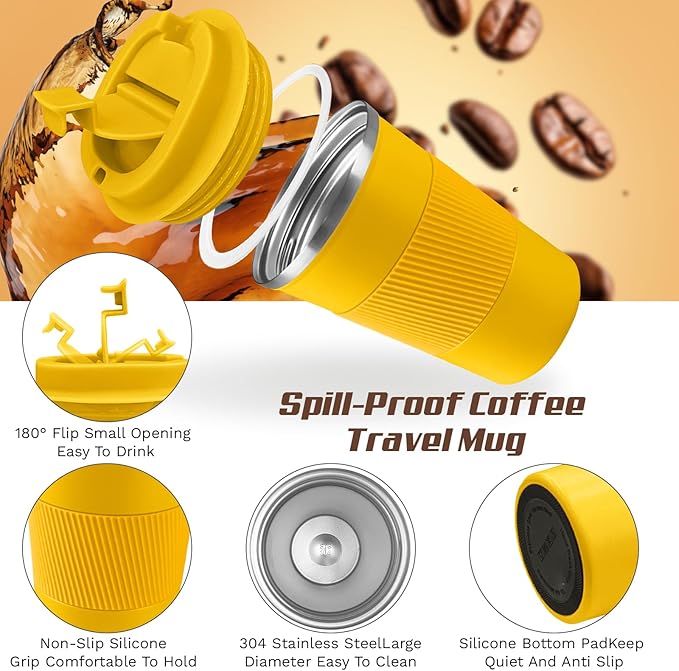 Vacuum Insulated Stainless Steel Travel Coffee Mug, Leak Proof Cup - Image 3