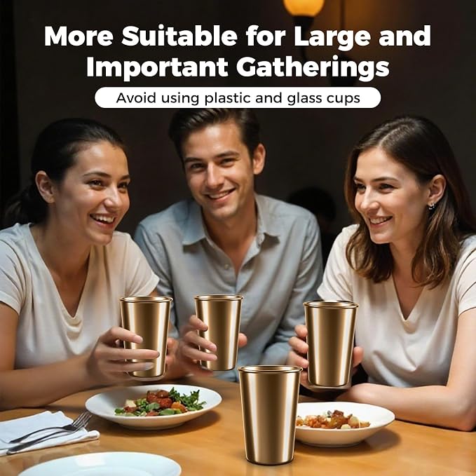 10 Pack 16 oz Gold Stainless Steel Pint Cups, Stackable Set | Food-Grade 304 - Image 7