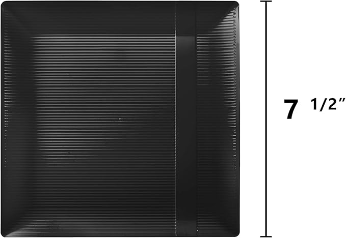 Exquisite Disposable-Black-Plastic-Plates-Square Linear (40 Pack) Wedding Dinner Fancy Tableware Dishes (7.5 Inch., Black) Single Size Set