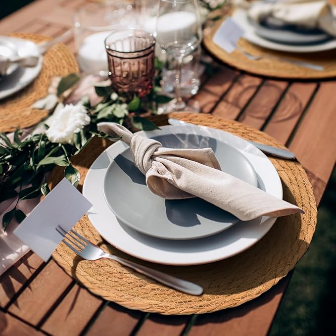 12 in Round Woven Placemats Plate Chargers Set of 10, Rattan Wicker Table Mats for Dinner Plates, Boho Farmhouse Rustic Place Mats for Dining Table Decor