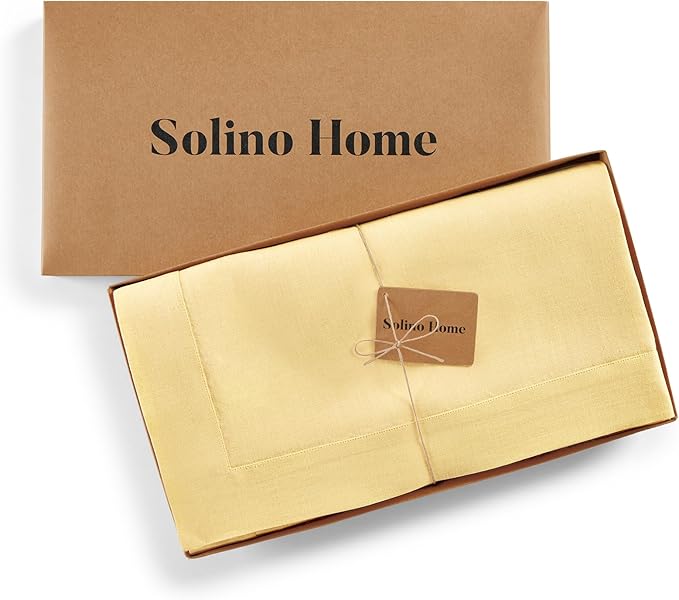 Solino Home Linen Tablecloth for Rectangle Tables 60 x 108 Inch - 100% Pure Linen Golden Straw Table Cloth - Fete, Machine Washable Cloth Tablecloth for Spring, Easter