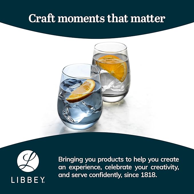 Libbey Classic Blue All-Purpose Stemless Wine Glasses, 15.25-ounce, Set of 6