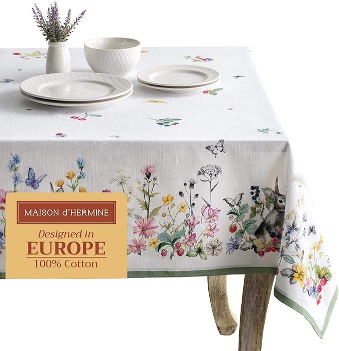 Maison d' Hermine Table Cloth Rectangle Table 100% Cotton 60 x 120 Inches Tablecloth Reusable Decorative for Dining Room Farmhouse Home Valentines Day Decorations Spring Summer - Printemps
