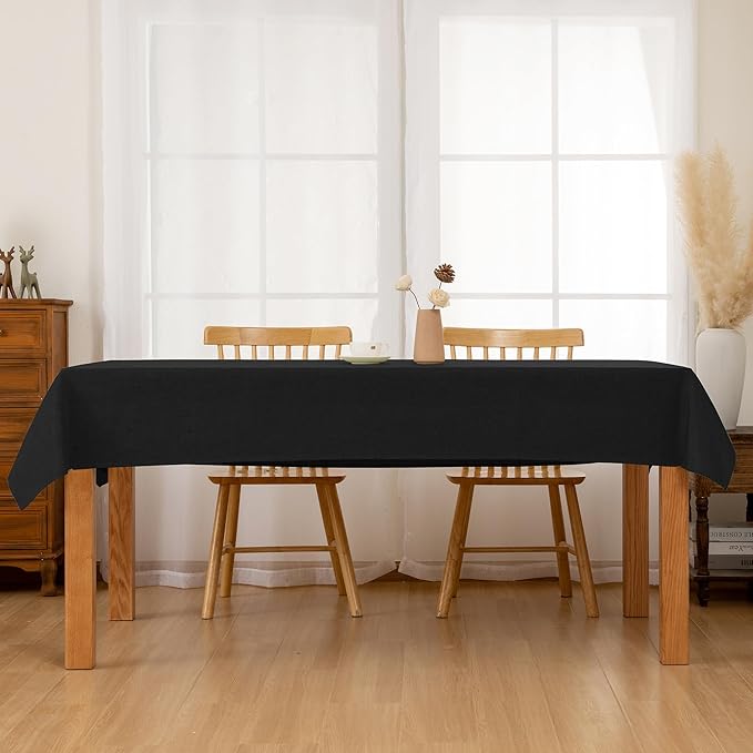 Hiasan Faux Linen Rectangle Tablecloth - Wrinkle and Stain Resistant Washable Table Cloth for Kitchen Dining Room Holiday Table Cover for Party Dinner, Black, 54 x 120 Inch