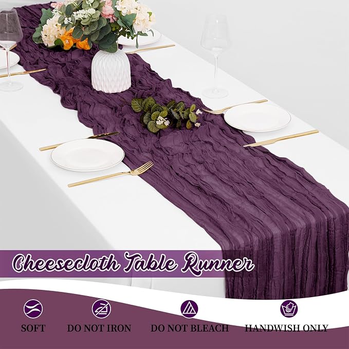 8 Pack Dark Purple Cheesecloth Table Runners 20x120 Inch Gauze Table Runner - Image 6