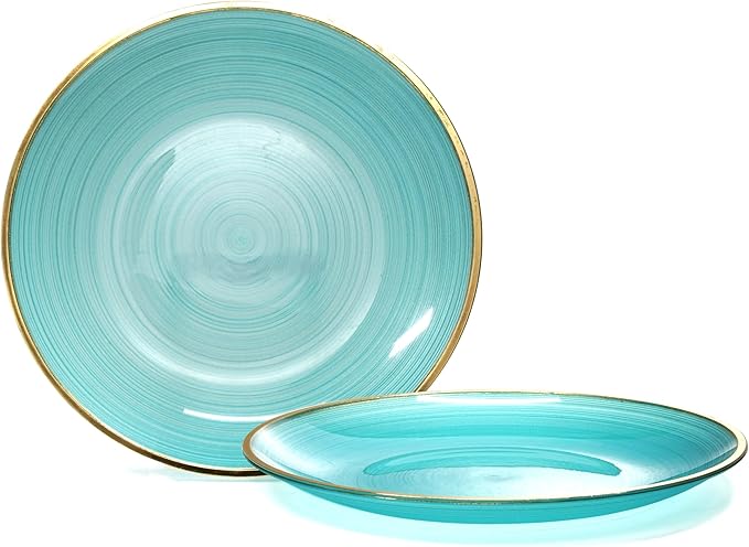 " OCCASIONS " 100 Plates Pack,(50 Guests) Premium Wedding Party Disposable Plastic Plates Set -50 x 10'' Dinner + 50 x 7'' Salad/Dessert (Belize in Aqua & Gold)
