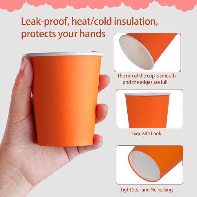 120 Pack 9 oz Disposable Orange Paper Cups - Image 4