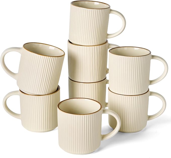 famiware Star Coffee Mug Set for 8, Handcrafted 12 oz Ceramic Stoneware Mugs by Famiware