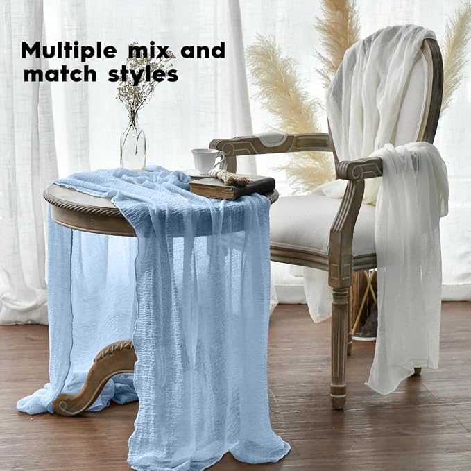 Artoid Mode Boho Sky Blue Gauze 6 Pieces Wedding Table Runner, 120 Inch - Image 3