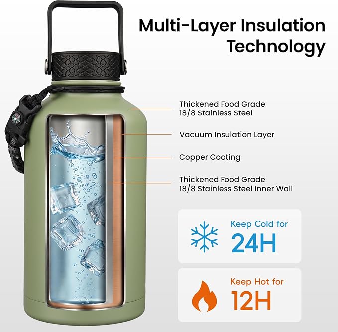 Konokyo 87 oz Insulated Stainless Steel Water Bottle Jug - Image 3