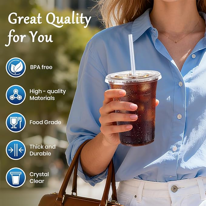 100 Pack 24 oz Leak-Proof Clear Plastic Cups - Image 3